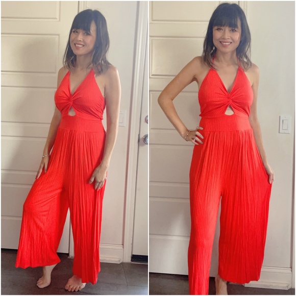 BellanBlue Pants - 054 Ribbed Wide Leg Cut out Halter Jumpsuit
